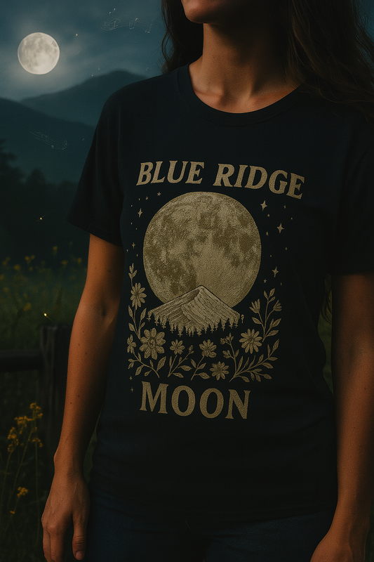 Blue Ridge Moon Celestial T-shirt, Mountain Sky Graphic Tee, Nature Lover Gift, Boho Shirt, Astronomy Top, Men Women Unisex Fashion