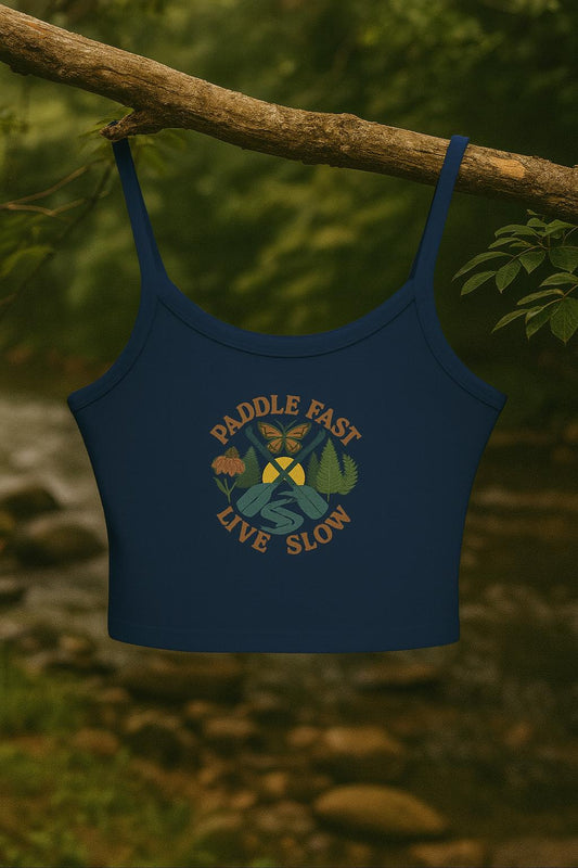 Adventurous Women's Spaghetti Strap Tank Top - Paddle Fast Live Slow, Summer Apparel, Boho Fashion, Outdoor Wear, Eco-Friendly Clothing